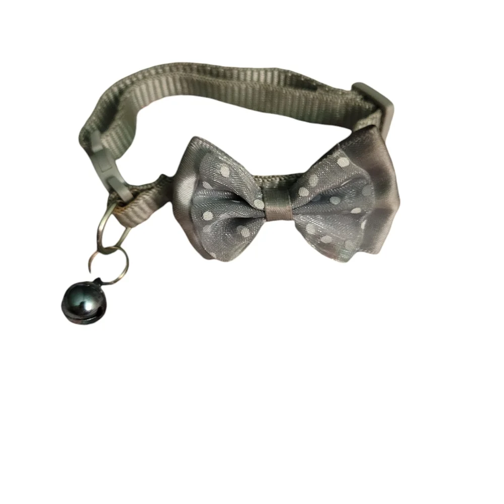 Cat Collar, Cute gray poka dot Pet Collar With Bowtie And bell